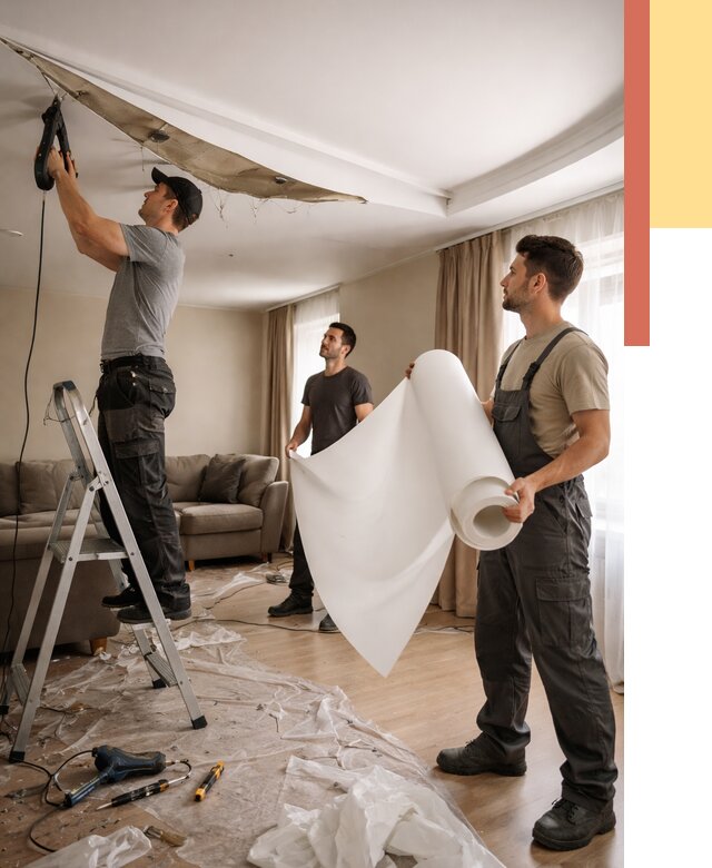 Замена полотна натяжного потолка в Заинске от 9661 руб. быстро и недорого | ОТДЕЛОЧНИК-Знс