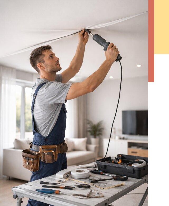 Ремонт натяжных потолков в Заинске от 9661 руб. под ключ — ОТДЕЛОЧНИК-Знс