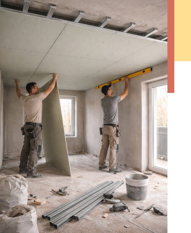 Одноуровневый потолок из гипсокартона в Заинске от 763 руб. — монтаж под ключ | ОТДЕЛОЧНИК-Знс