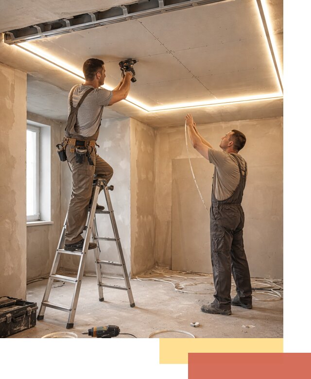 Потолок из гипсокартона с подсветкой в Заинске