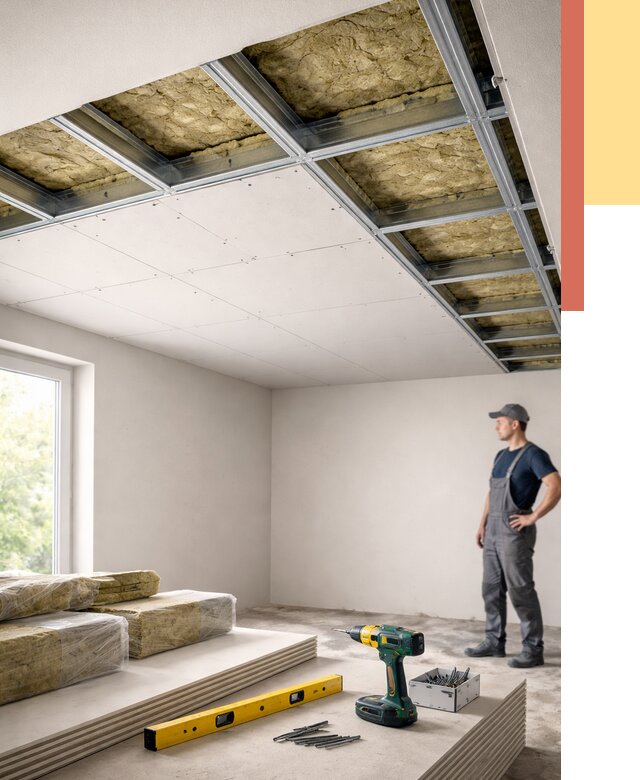 Звукоизоляция потолка ГКЛ в Заинске от 966 руб. — монтаж под ключ | ОТДЕЛОЧНИК-Знс