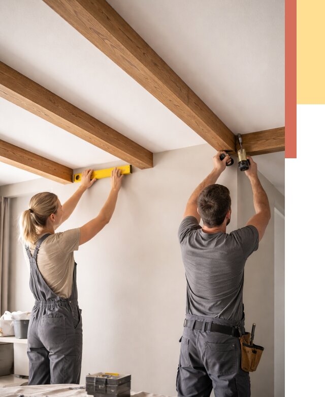 Монтаж декоративных балок на потолок в Заинске от 4271 руб. — ОТДЕЛОЧНИК-Знс